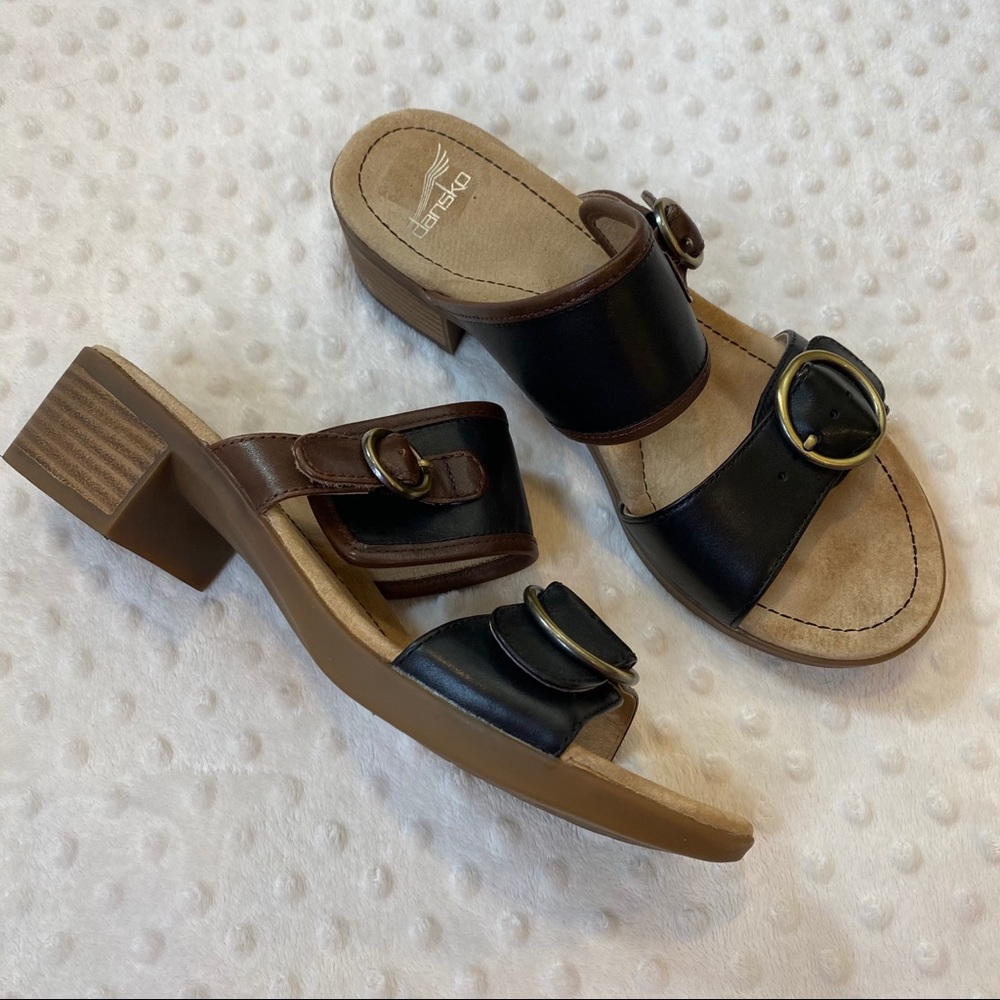 Dansko Lenny Buckle Sandals Black Brown 40 9.5-10